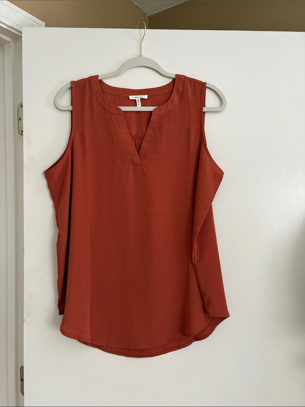 Maurices Sleeveless V-Neck Blouse in Rust